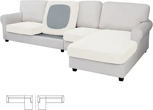 Miniatura 85 de Easy-Going - 4 Fundas de cojín elásticas para sofá seccional, izquierda/derecha, en forma de L, funda de asiento antideslizante, suave, flexible