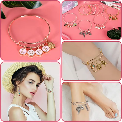 Miniatura 3 de Sofier Kit de fabricación de pulseras de 542 piezas, kit de fabricación de joyas y suministros expandibles, pulseras con dijes, juego de alicates