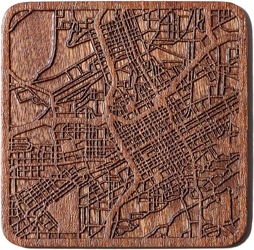 Miniatura 46 de Posavasos Amsterdam Map by O3 Design Studio, 1 pieza, posavasos de madera Sapele con mapa de la ciudad, hecho a mano, varias ciudades opcionales