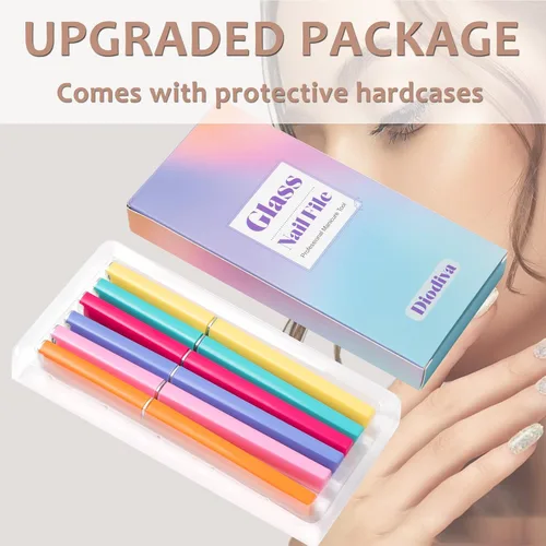 Miniatura 7 de 6 Piezas Limas de Uñas de Vidrio con Estuche, Limas de Uñas de Cristal para Uñas Naturales Conjunto de Limas de Uñas, Lima de Uñas Grabada de Doble