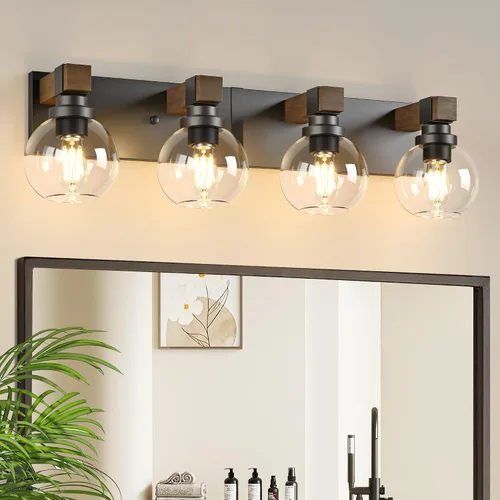 Miniatura 12 de LmnLvn Lámparas de baño, 3 luces de tocador de color negro mate, modernas lámparas de baño sobre espejo, luces de tocador de granja con pantalla