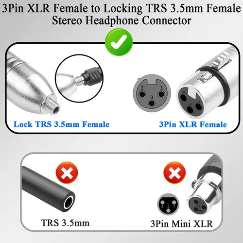 Miniatura 5 de QIANRENON XLR a bloqueo TRS 0.138 in micrófono conector 3pin XLR hembra a bloqueado 1/8 TRS hembra adaptador de audio equilibrado X-L-R a