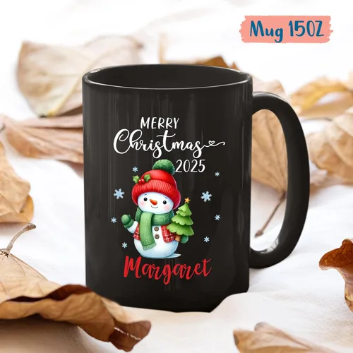 Miniatura 5 de Taza personalizada de Feliz Navidad 2025, taza de cerámica personalizada de muñeco de nieve con nombre, regalo de taza de Navidad para hombres