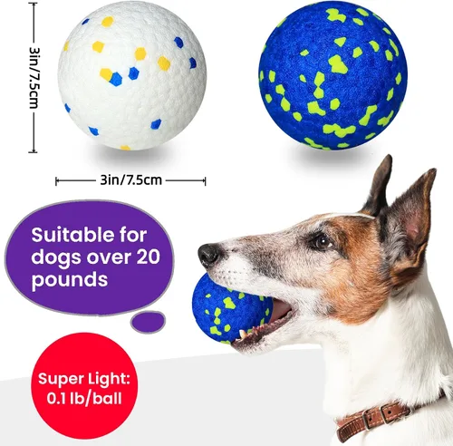 Miniatura 2 de Paquete de 2 pelotas hinchables para perros, juguetes indestructibles de 3 pulgadas para masticadores agresivos, pelotas de tenis alegres al aire