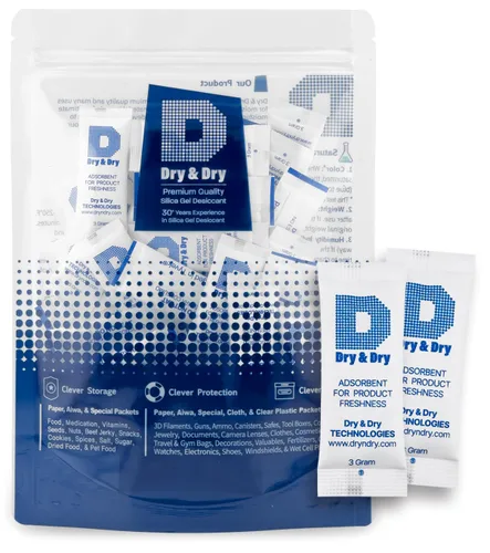 Miniatura 16 de Dry & Dry 0.02 oz [50 paquetes] Paquetes de gel de sílice seguros para alimentos y farmacéuticos desecantes - Paquetes de gel de sílice Tyvek®