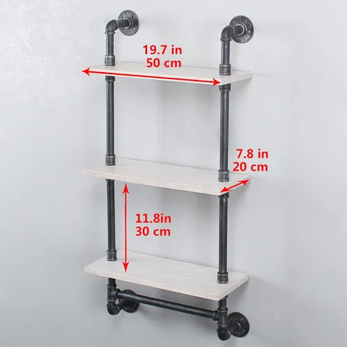 Miniatura 4 de MBQQ Estante de tubería industrial para baño, estantes montados en la pared, estante de madera rústica de 19.6 pulgadas con toallero, toallero