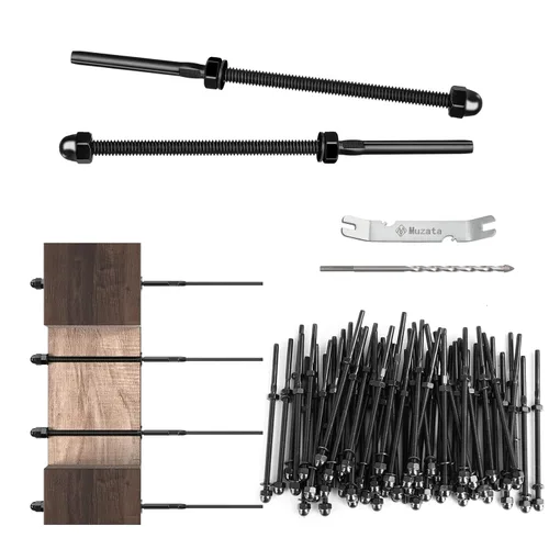 Miniatura 40 de Muzata Paquete de 10 accesorios de barandilla de cable negro de 1/8 pulgadas, tensor roscado a mano para poste de metal de 2 x 2 pulgadas, sistema