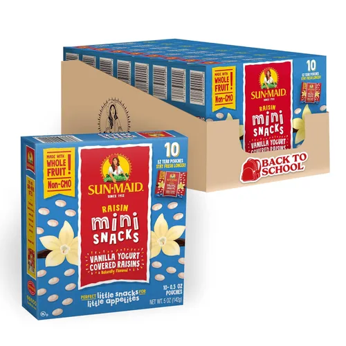 Miniatura 15 de Sun-Maid Snack de pasas recubiertas de yogur de vainilla, 1 onza Paquete de 6 unidades Fruta seca natural entera Sin azúcar añadido