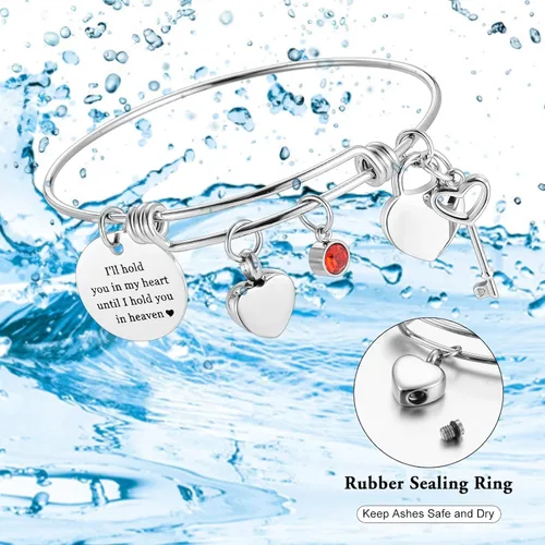 Miniatura 5 de Pulsera de urna para cenizas con forma de corazón para cenizas de acero inoxidable con dije de mariposa o cruz