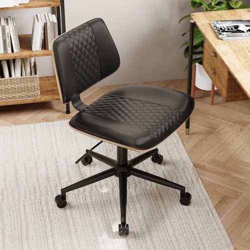 Miniatura 12 de Silla de Oficina para Hogar con Ruedas, Silla de Oficina Ajustable sin Brazos, Silla de Computadora Pequeña de Respaldo Medio de 360° de Cuero PU
