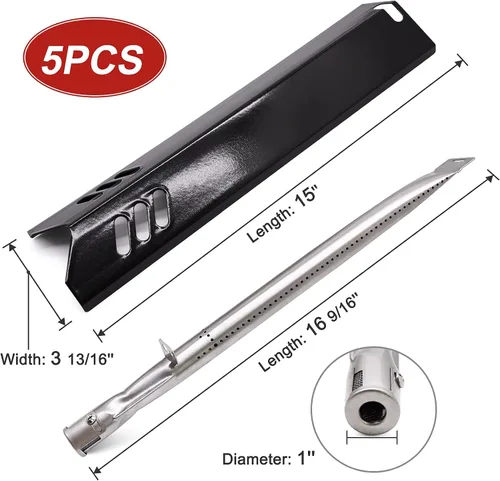 Miniatura 3 de Pieza de repuesto para parrilla DynaGlo DGF510SBP, DGF493BNP, paquete de 5 protectores de placa térmica y tubos de quemador para parrilla de patio