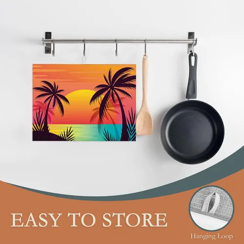 Miniatura 3 de Tapete de secado de platos para encimera de cocina, almohadilla de secado de platos de palmeras tropicales, protector de microfibra reversible