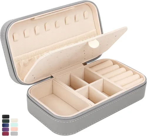 DesignSter Joyero de viaje, estuche de joyería portátil de piel sintética, pequeñas cajas de joyería para regalos, organizador de joyas de viaje