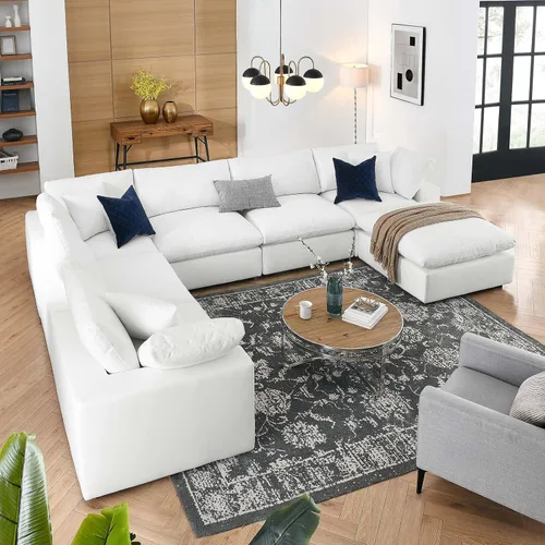 Miniatura 16 de Modway Commix Sofá seccional tapizado de 7 piezas con relleno de plumón