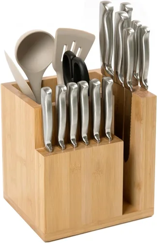 Miniatura 8 de KitchenEdge Bloque magnético de bambú para cuchillos y soporte para utensilios de cocina, almacenamiento elegante para cuchillos de chefs, cuchillos
