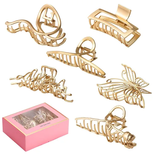 Miniatura 10 de LUKACY Paquete de 6 pinzas de metal grandes para el cabello, pinzas de pelo doradas grandes de 4 pulgadas, pinzas de pelo perfectas para mujeres