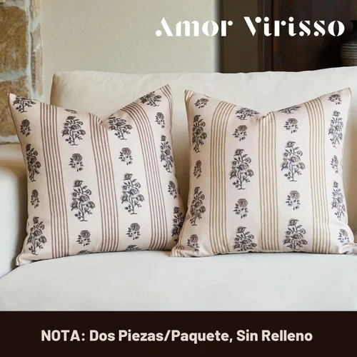 Miniatura 7 de Amor Virisso Fundas de almohada florales para sofá 18x18 Juego de 2 Fundas de almohada con estampado en bloque Fundas de almohada decorativas