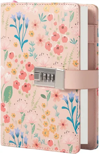 MGGAO Diario con cerradura, diario floral para mujeres y niñas, diario de piel sintética recargable con cerradura y llave, diario personal secreto,