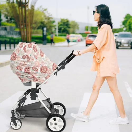 Miniatura 3 de Sweet Jojo Designs Funda de asiento de coche para bebé, color rosa rubor, estilo bohemio, Shabby Chic floral, para lactancia, silla alta, carrito