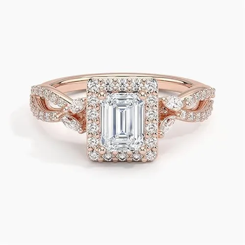 Miniatura 5 de IGI Anillo de compromiso de diamantes creados en laboratorio de excelente talla esmeralda blanca de 1.18 quilates con marquesa de acento y diamantes