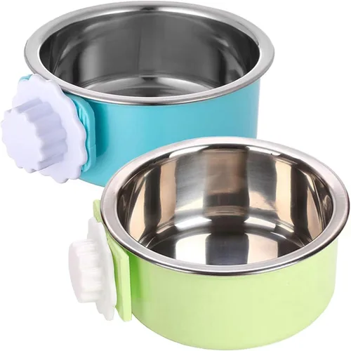 kathson Jaula para perro, extraíble de acero inoxidable para colgar, jaula para mascotas, alimentador de alimentos y agua, taza para cachorros,