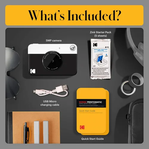 Miniatura 3 de Kodak Printomatic - Paquete de inicio de cámara de impresión instantánea a todo color + estuche de transporte + papel fotográfico Zink de 20 Negro