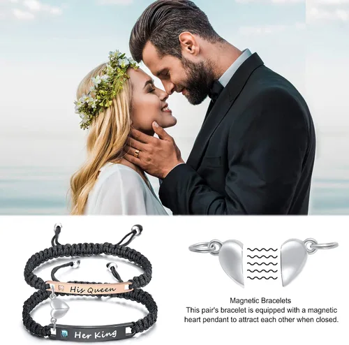 Miniatura 3 de MEALGUET - Pulseras magnéticas personalizadas para parejas de atracción mutua, pulseras de identificación trenzadas con nombre, conjunto de pulseras