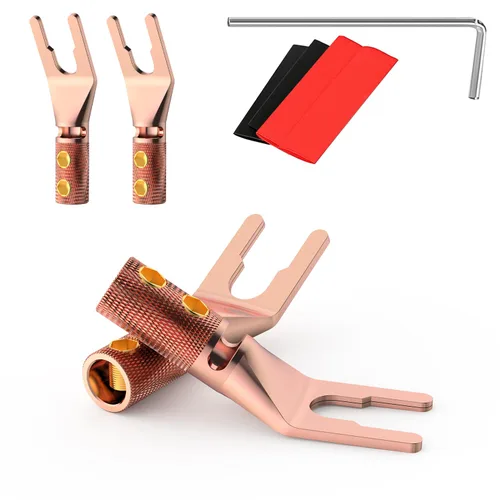 Miniatura 10 de 4 conectores de pala, 45 grados de cobre puro de audio tenedor Y enchufe de espada con tubo termorretráctil y llave hexagonal, enchufes de cable
