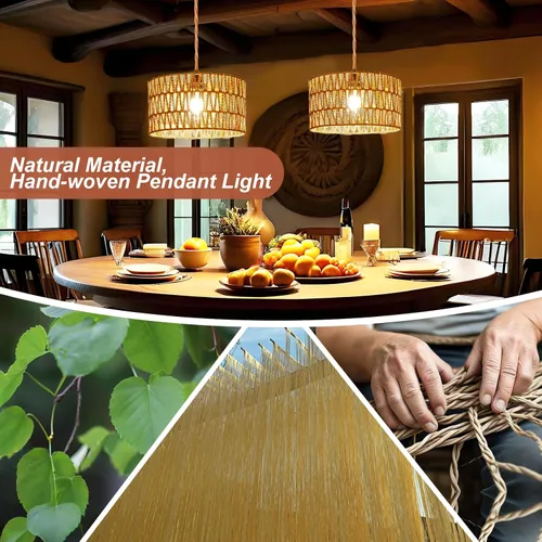 Miniatura 2 de Lámpara colgante enchufable, luces colgantes de ratán con cable de enchufe, lámpara colgante hecha a mano enchufable, accesorios de iluminación