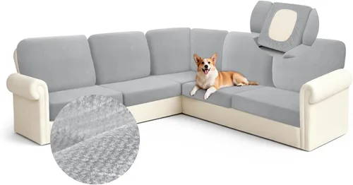 Miniatura 8 de Arfntevss - Fundas para sofá modular en forma de L de 5 asientos, fundas elásticas ajustadas para cojín de sofá de esquina para perros, protector
