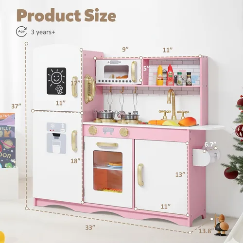 Miniatura 6 de TODEFULL Juego de cocina de madera para niños, modernos juegos de cocina de madera con estufa de cocina, horno, microondas y máquina de hielo