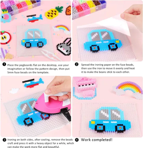 Miniatura 8 de 4 piezas de cuentas cuadradas grandes de 0.197 in con fusibles de plástico con papel de planchar, pinzas de cuentas para niños, cuentas artesanales