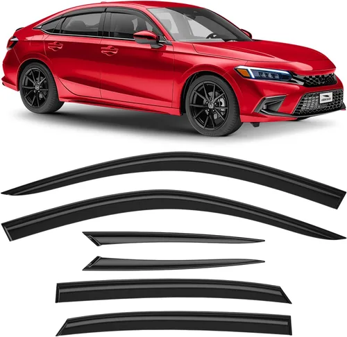 Voron Glass - Protectores de lluvia adhesivos extra duraderos para Honda Civic 2022-2026 Sedan, deflectores de ventana, viseras de ventilación, 6