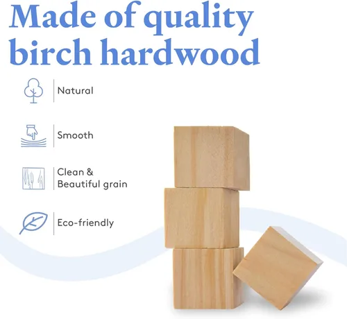 Miniatura 3 de Woodpeckers - Cubos de madera de 1 pulgada, caja de 50 cubos de abedul sin terminar, bloques cuadrados de madera para bebé, para hacer rompecabezas