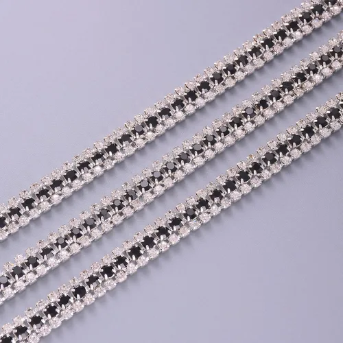 Miniatura 3 de Jerler Cadena de cierre de diamantes de imitación de 3 filas de 2 yardas para manualidades, bodas y decoración de ropa (negro, 3 filas-2 yardas)
