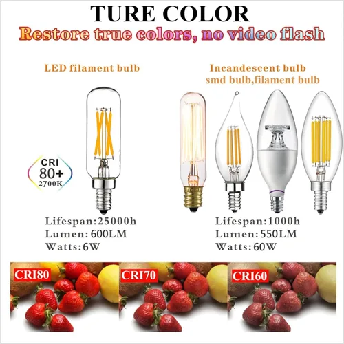 Miniatura 6 de LiteHistory - Bombilla LED regulable de 6 W, blanca cálida 2700 K, T6 T25 E12, candelabro, 60 W, para candelabros, ventilador de techo, candil