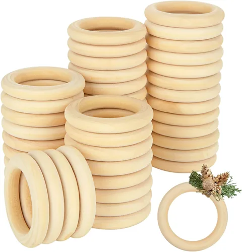 Miniatura 9 de 100 anillos de madera sin terminar de 2.5 pulgadas, anillos de madera natural para manualidades, anillos de macramé de 2.362 in, anillos de madera