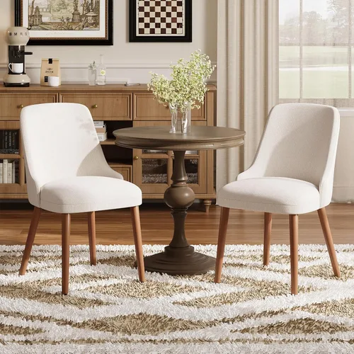 Miniatura 21 de MALOL Juego de 4 sillas de comedor tapizadas con patas de madera, sillas de cocina acolchadas con respaldo alto para comedor, restaurante y Beige-New