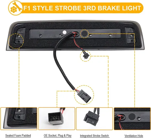 Miniatura 5 de R&F Auto Luz de Freno de Emergencia LED de Tercer Freno Compatible con Ram 1500 2500 3500 4500 5500, 2010-2018, Estilo F1, Luces de Freno Traseras