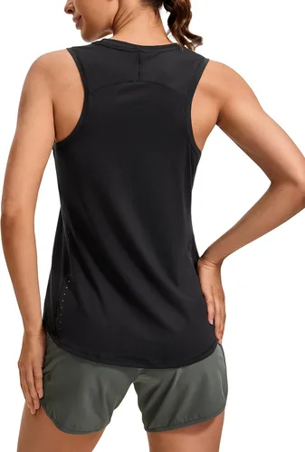 CRZ YOGA Camiseta sin mangas ligera para mujer, espalda cruzada, sin mangas, para entrenamiento, cuello alto, atlética, para correr