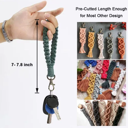 Miniatura 8 de suo long Kits de macramé para adultos principiantes para hacer 8 llaveros de macramé con hilo de 0.118 pulgadas premedido, llavero de metal, libro