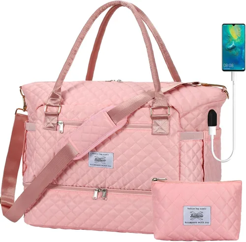 Leathario Bolsa de viaje para mujeres y hombres, bolsa de lona deportiva, bolsa grande de gimnasio con compartimento para zapatos y bolsillo para