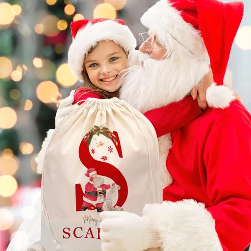 Miniatura 5 de JugJug Bolsas de regalo personalizadas de Navidad con inicial y nombre, cajas de lona de Santa Claus, bolsas de Navidad con cordón para niños