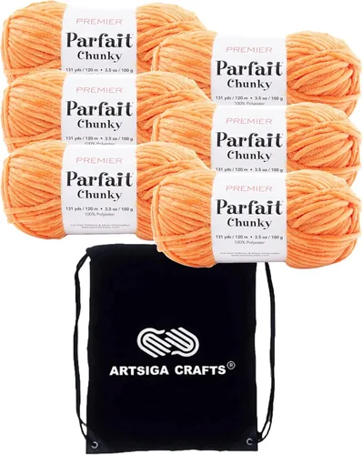 Miniatura 45 de Premier Yarns Parfait Chunky Mushroom 1150-41 (6 madejas - mismo lote de tinte) Peso S Bulky #6 Hilo de poliéster para ganchillo y punto con bolsa