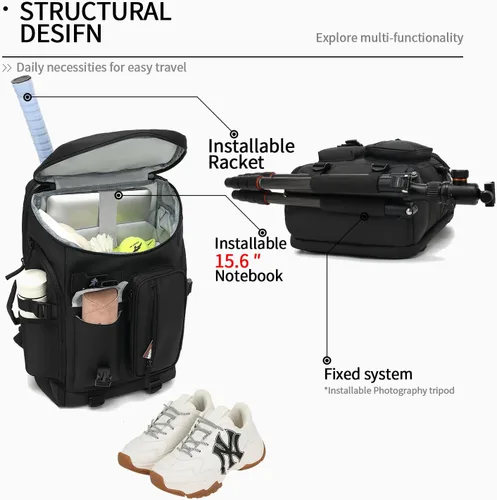 Miniatura 3 de Kalesi Mochila Bolsa de Lona para Gimnasio 4 Vías Impermeable con Compartimento para Zapatos para Viaje Deporte Senderismo Laptop, 02-Negro