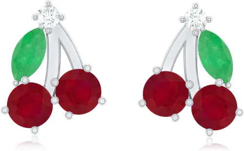 Miniatura 16 de Aretes de cereza esmeralda y rubí natural para mujer, calidad AAA certificada, aretes de tuerca de cereza roja