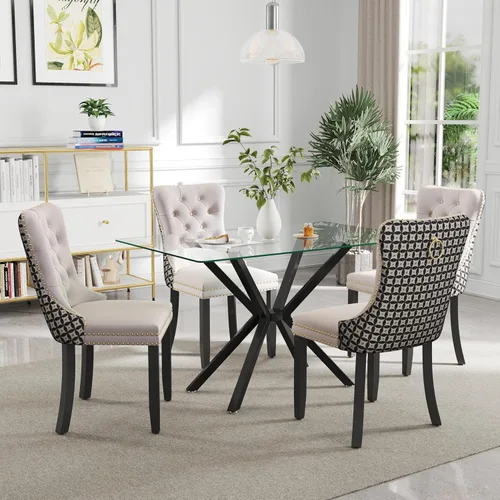 Miniatura 19 de Juego de comedor moderno de cristal de lujo de 5 piezas, juego de comedor rectangular minimalista para 4, juego de mesa de cocina de vidrio