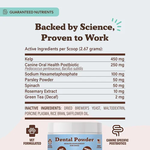 Miniatura 6 de Natural Dog Company Polvo dental para perros – Refresca el aliento y ayuda a reducir la placa y el sarro, suplemento posbiótico natural