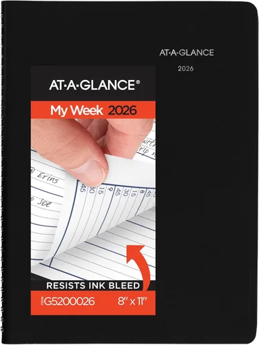 AT-A-GLANCE Agenda de citas 2026, semanal, 8 x 11 pulgadas, grande, cuarto de hora, DayMinder, negro (G5200026)
