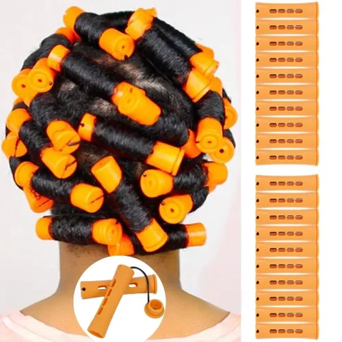 Juego de varillas permanentes para cabello natural, largo y corto, varillas de plástico de onda fría para rizar el cabello de las mujeres y Naranja